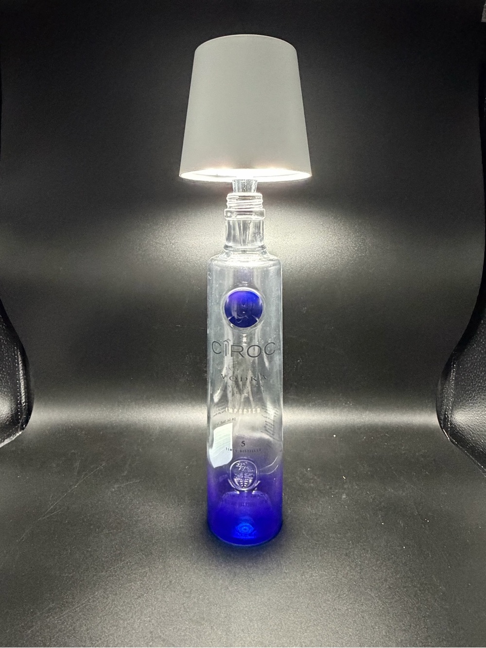 Repurposed Ciroc bottle with usb rechargeable lamp